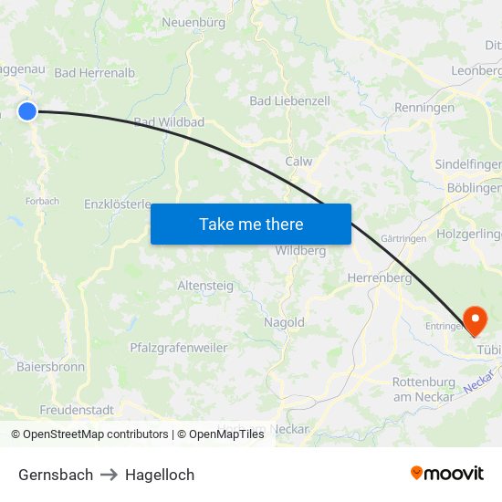 Gernsbach to Hagelloch map