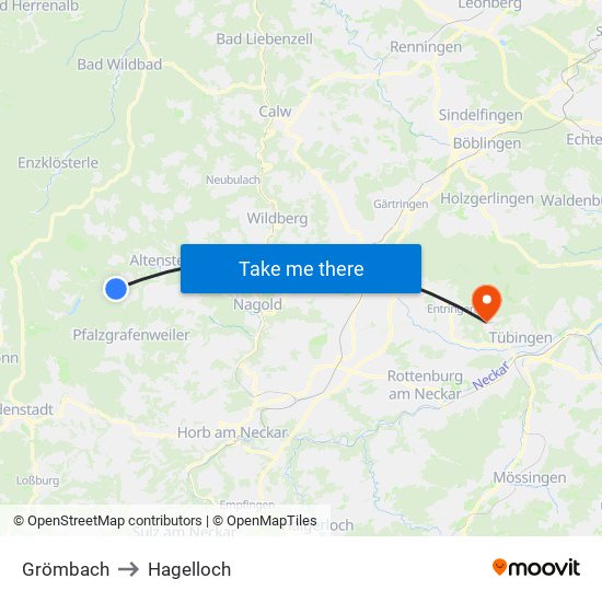 Grömbach to Hagelloch map