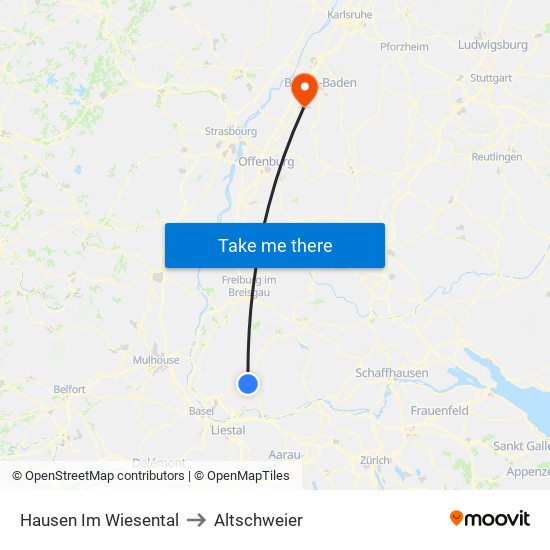 Hausen Im Wiesental to Altschweier map