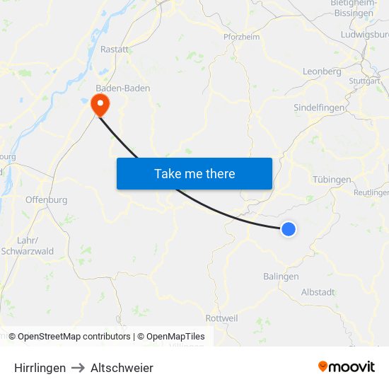 Hirrlingen to Altschweier map