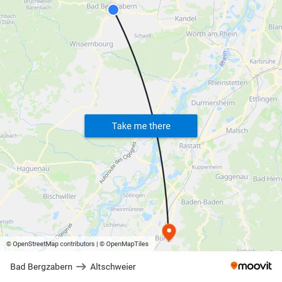 Bad Bergzabern to Altschweier map