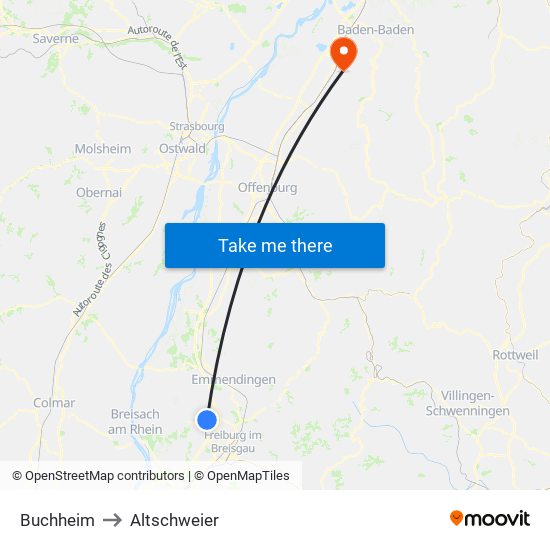 Buchheim to Altschweier map