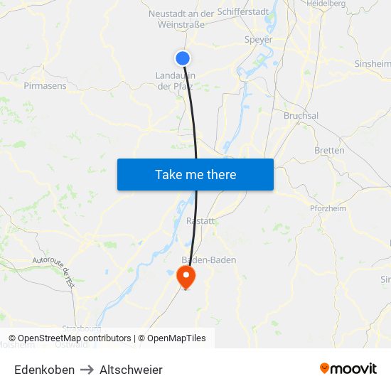 Edenkoben to Altschweier map