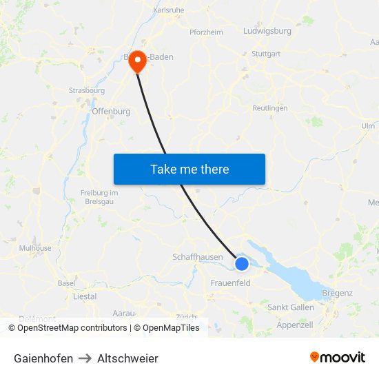 Gaienhofen to Altschweier map