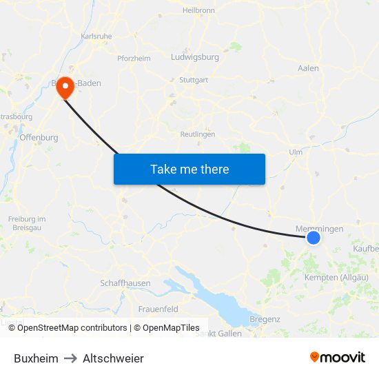 Buxheim to Altschweier map
