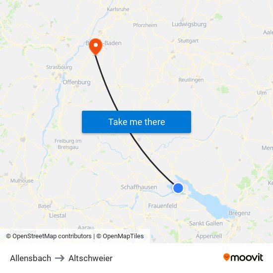 Allensbach to Altschweier map