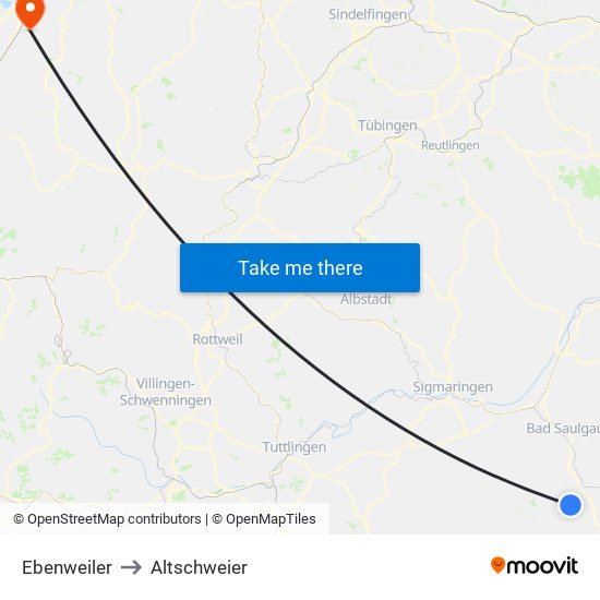 Ebenweiler to Altschweier map