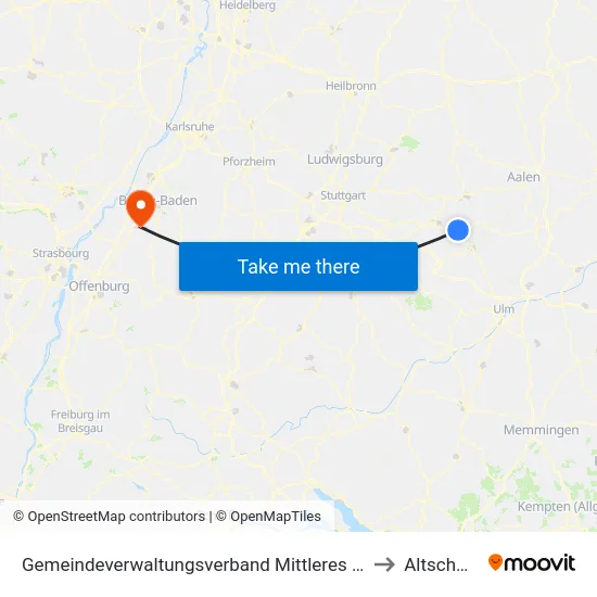 Gemeindeverwaltungsverband Mittleres Fils-Lautertal to Altschweier map