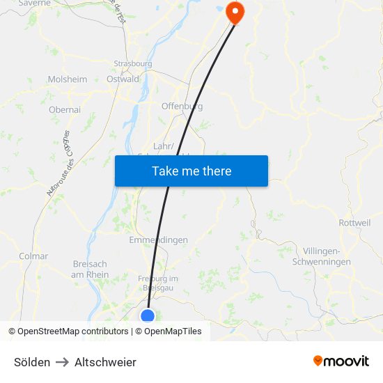 Sölden to Altschweier map