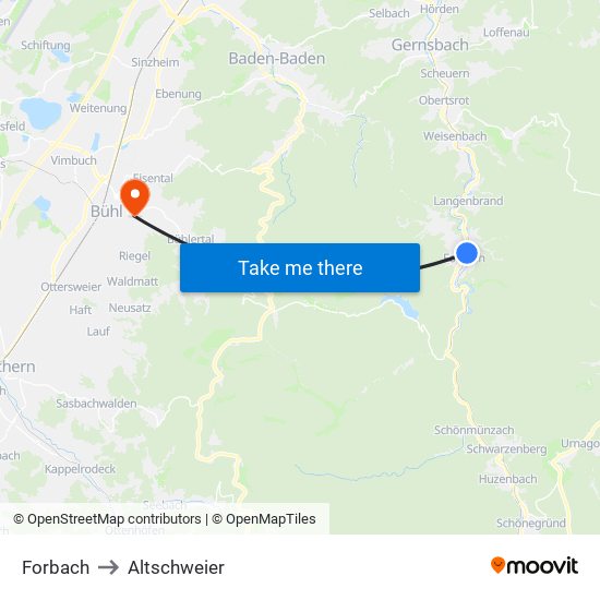 Forbach to Altschweier map