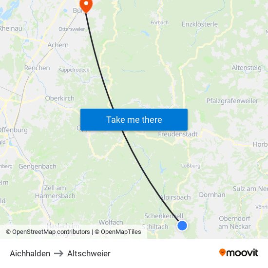 Aichhalden to Altschweier map