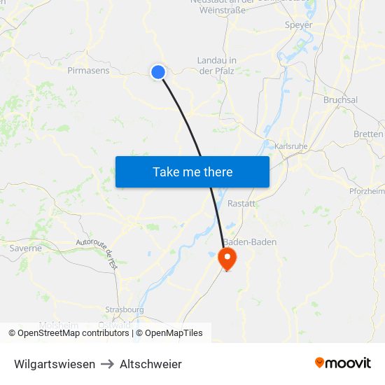 Wilgartswiesen to Altschweier map