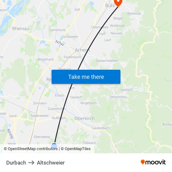 Durbach to Altschweier map