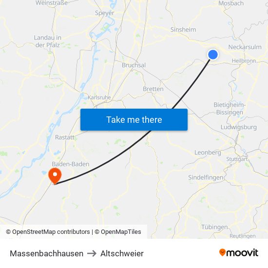 Massenbachhausen to Altschweier map