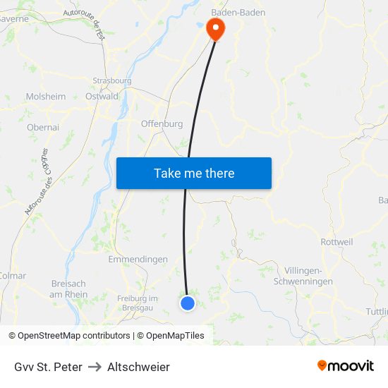 Gvv St. Peter to Altschweier map
