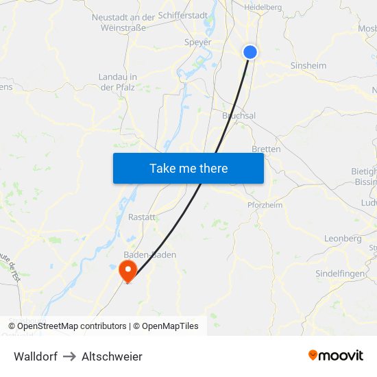 Walldorf to Altschweier map