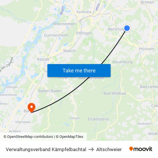 Verwaltungsverband Kämpfelbachtal to Altschweier map