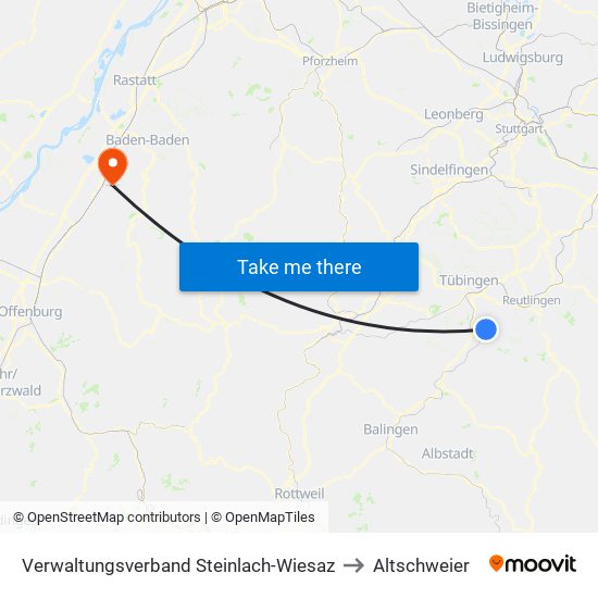 Verwaltungsverband Steinlach-Wiesaz to Altschweier map