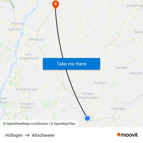 Hüfingen to Altschweier map