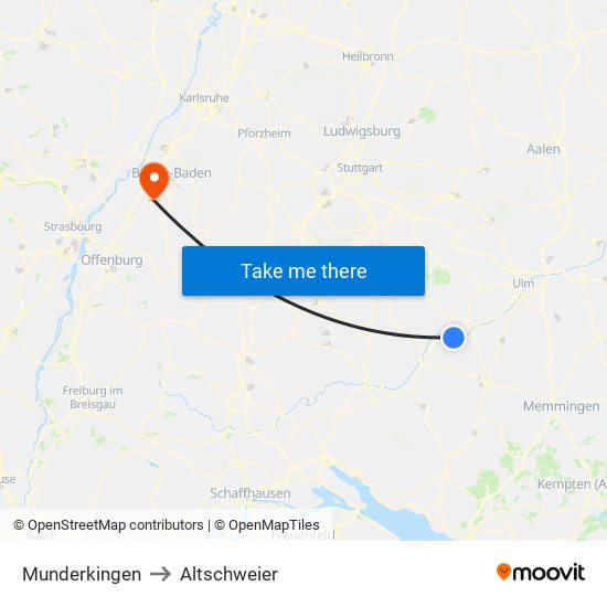 Munderkingen to Altschweier map
