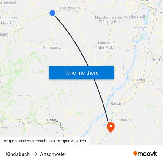Kindsbach to Altschweier map