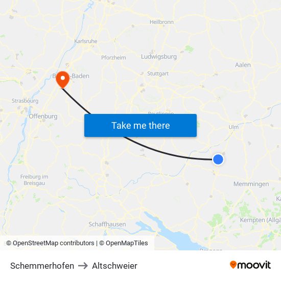 Schemmerhofen to Altschweier map