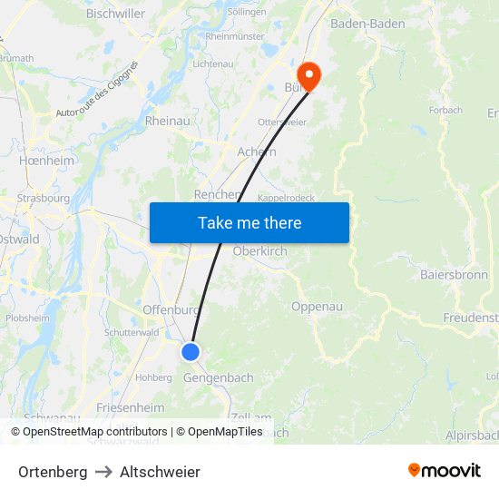 Ortenberg to Altschweier map