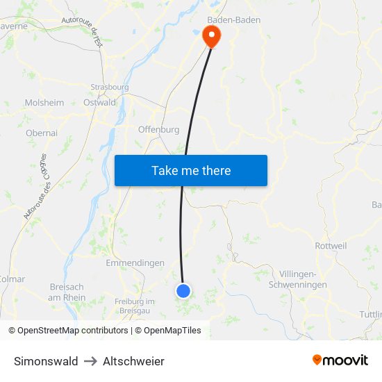 Simonswald to Altschweier map