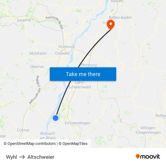 Wyhl to Altschweier map