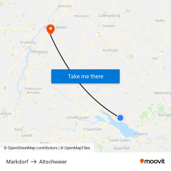 Markdorf to Altschweier map