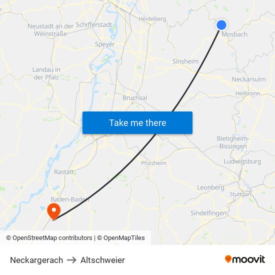 Neckargerach to Altschweier map