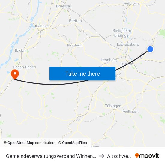 Gemeindeverwaltungsverband Winnenden to Altschweier map