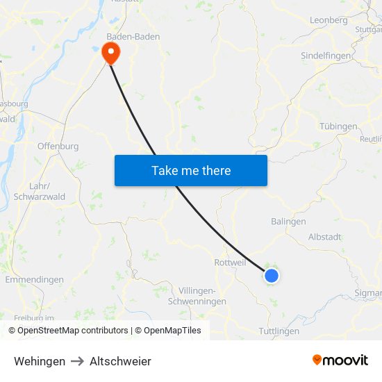 Wehingen to Altschweier map