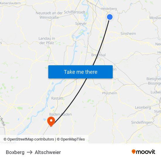 Boxberg to Altschweier map