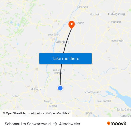 Schönau Im Schwarzwald to Altschweier map