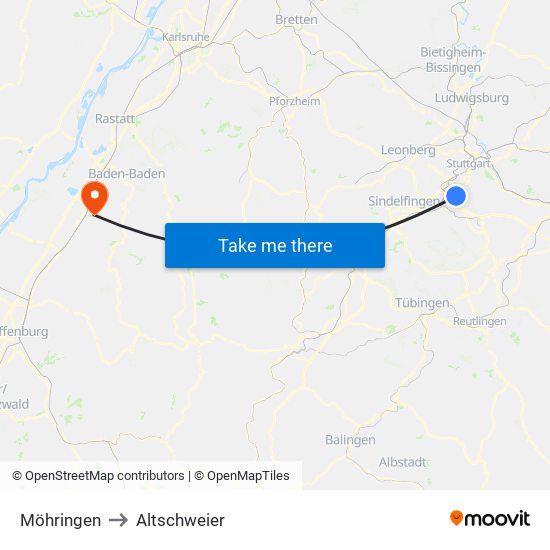 Möhringen to Altschweier map