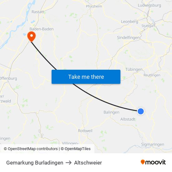 Gemarkung Burladingen to Altschweier map