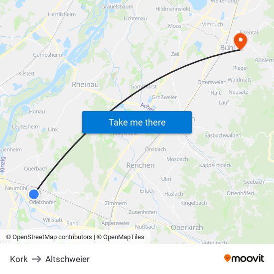 Kork to Altschweier map