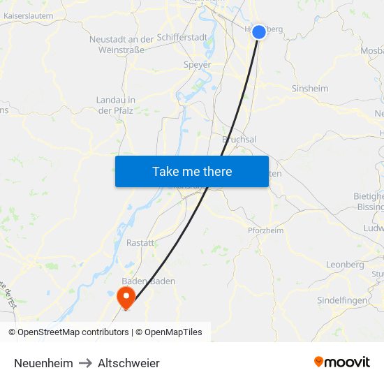 Neuenheim to Altschweier map