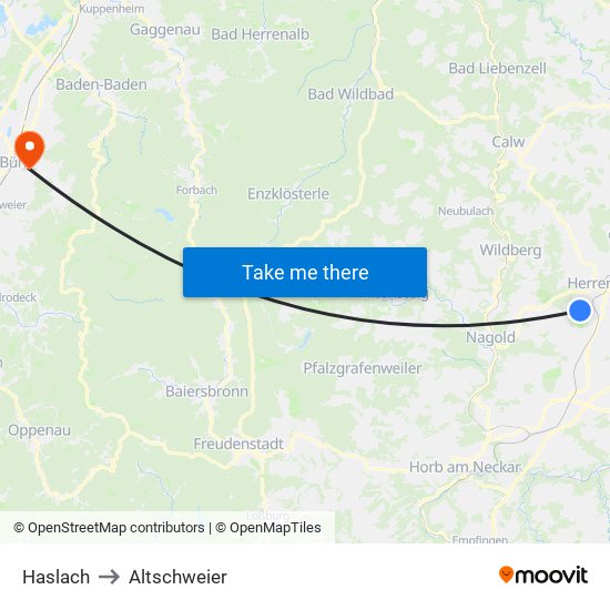 Haslach to Altschweier map