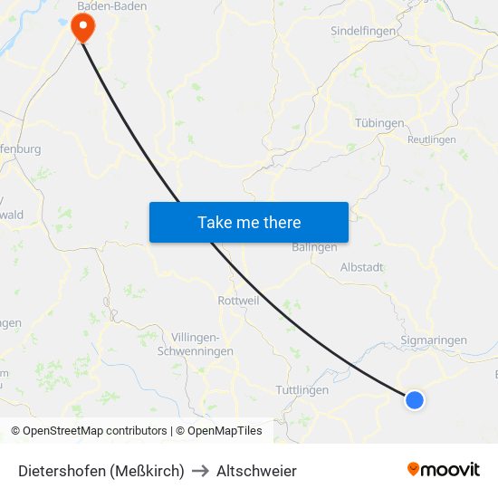 Dietershofen (Meßkirch) to Altschweier map