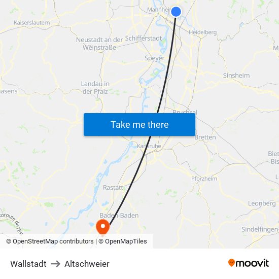 Wallstadt to Altschweier map