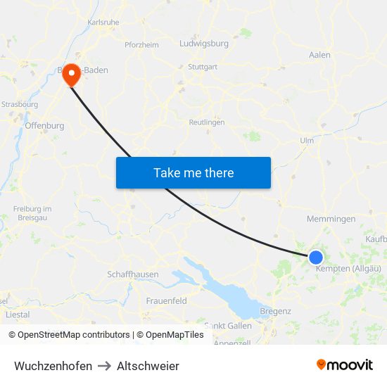 Wuchzenhofen to Altschweier map
