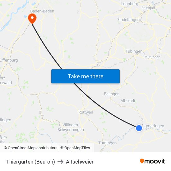 Thiergarten (Beuron) to Altschweier map