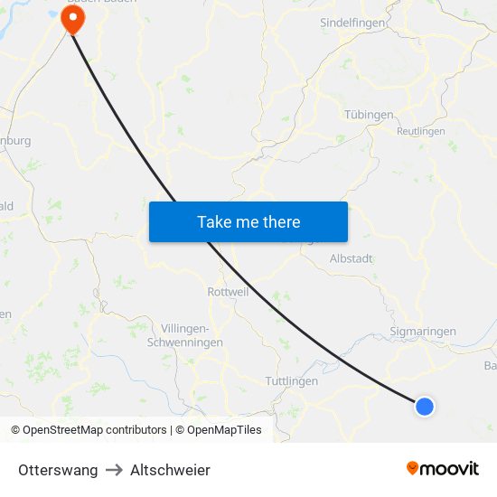 Otterswang to Altschweier map