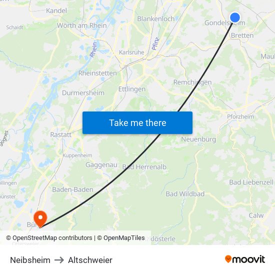 Neibsheim to Altschweier map