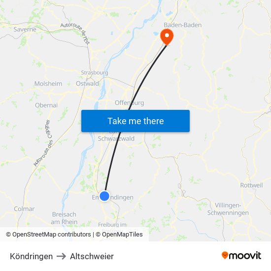 Köndringen to Altschweier map