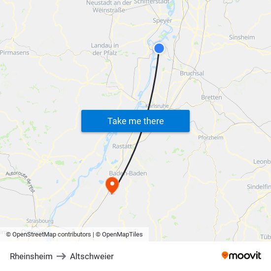 Rheinsheim to Altschweier map