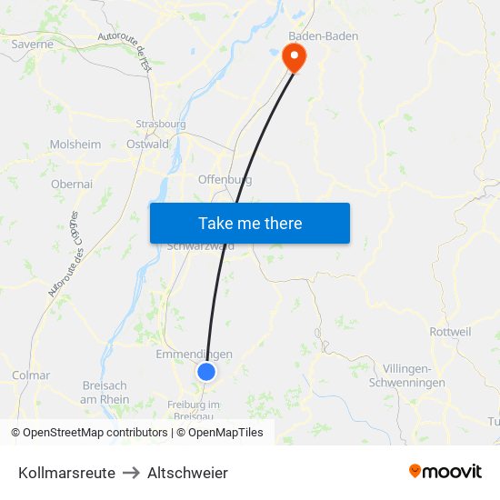 Kollmarsreute to Altschweier map