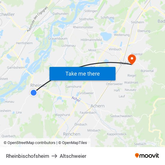 Rheinbischofsheim to Altschweier map